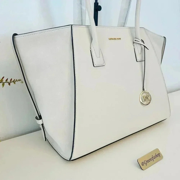 Michael Kors Purse MK Avril Extra-Large Leather and Suede Tote Bag LT Cream - Picture 3 of 11
